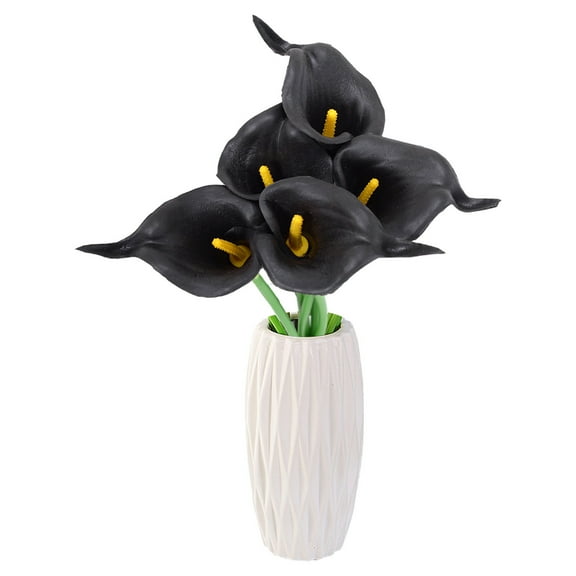 Adapan 10PC Artificial Calla Lily Flowers 10PCS Mini PU Simulation Bouquet Faux Black Lily for Home Wedding Photography Props,Black,Artificial flowers