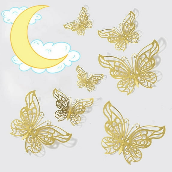 Adapan 12PC 3D Butterfly Wall Decor Stickers 12PCS, Gold Removable Butterfly Decorations for Bedroom, Party, Wedding, Cake Crafts,A,Wall stickers