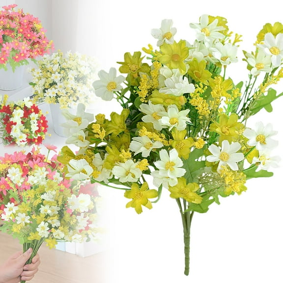 Adapan 28 Heads Artificial Daisy Flowers Bouquet,Home Wedding Decor Fake Flowers for Centerpieces, Party, Table Decor,Yellow/White,12.99In