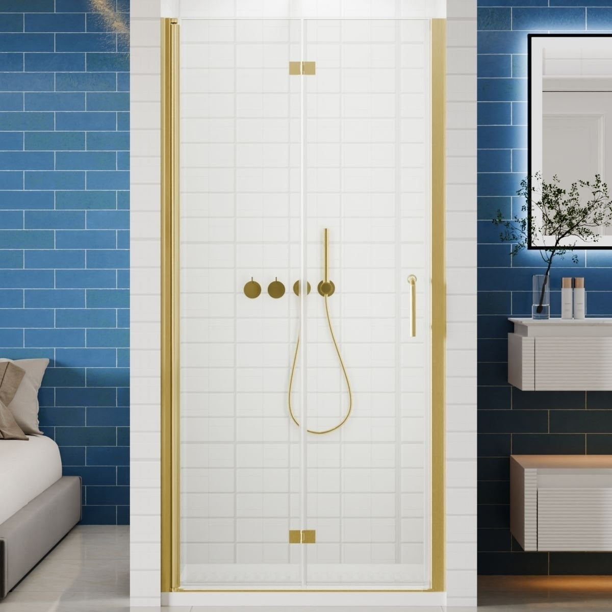 Adapt Bifold Frameless Glass Shower Door Gold 36-37in W 72in H Tempered Glass - Walmart Business ...