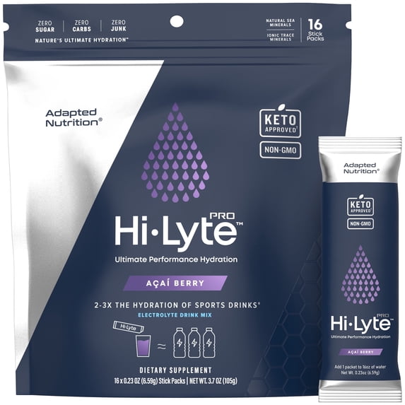 Adapted Nutrition | Hi-Lyte PRO Acai Berry Electrolyte Drink Mix Packets | 16 Count