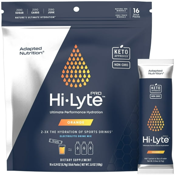 Adapted Nutrition | Hi-Lyte PRO Orange Electrolyte Drink Mix Packets | 16 Count