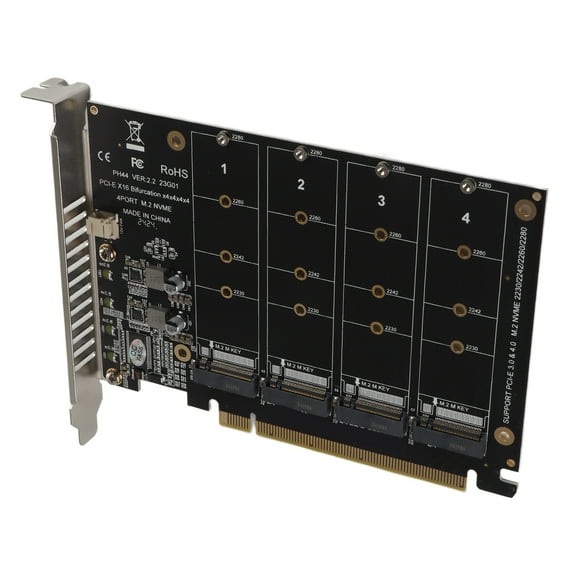 Adapter Card 4 Port M.2 NVMe SSD to PCIE X16 M Key Hard Drive Converter Reader Expansion CardPH44
