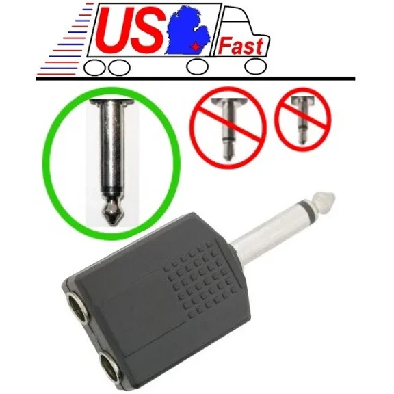 Adapter Connector 6.3Mm 1/4" Male Mono To Dual Female Y Mic Cable Splitter Audio