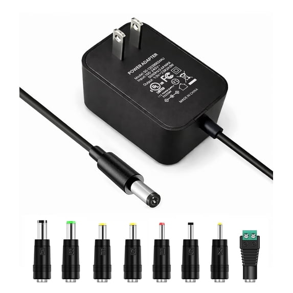 9V 2A Power Supply AC to DC Adapter, 2000mA 1500mA 1000mA 500mA Wall Converter, Universal 9 Volt Power Adapter Cord with 8 DC Plug Tips Regulated Power Transformer (6ft)
