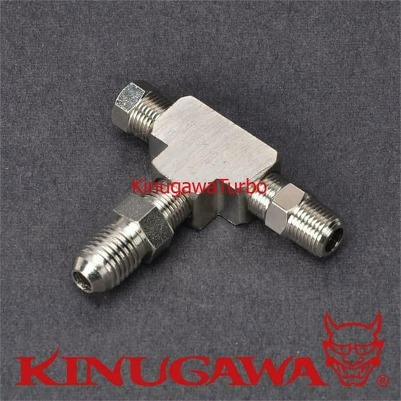 Adapter Fitting Tee 3 Way 1/8" NPT to 4AN w/ Plug Block Oil Feed Pressure Sensor