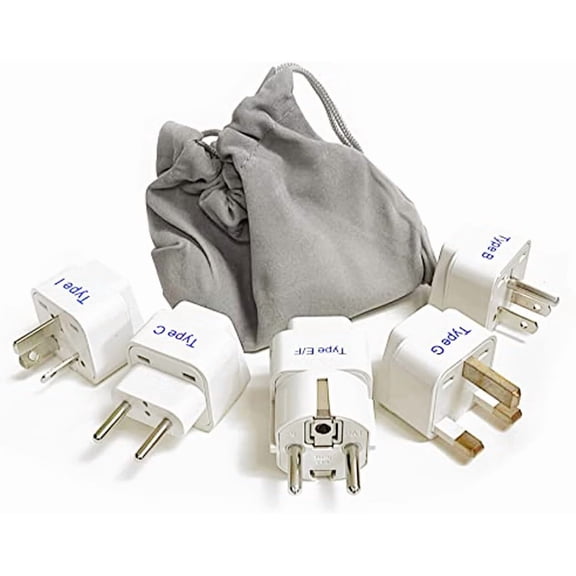 Adapter Plug Set for World Wide International Travel Use - Grounded Safe - Works with Cell Phones, Chargers, Batteries, Camera, and More