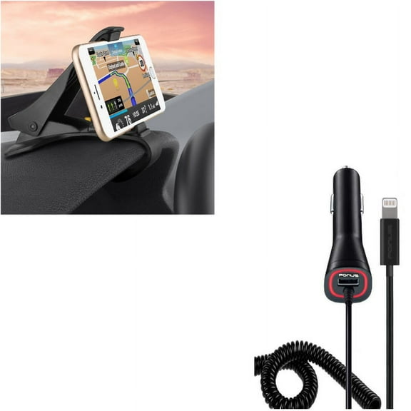 Adapter Power Quick Charger w Non-Slip Dash Car Mount for iPhone XS Max XR X 8 PLUS 7 Plus 6S Plus 6 Plus