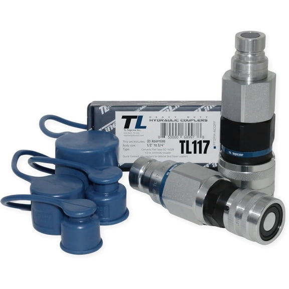 Adapter Set Flat Face Coupler | Converts 1/2 body to 3/4 body | Hydraulic Quick Connect Coupler | ISO 16028 | Heavy-Duty Coupling Set for Bobcat Bulkhead for Skid Steer Loaders | Model TL117
