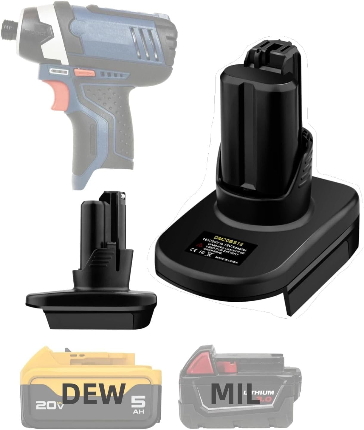 Adapter for Mil.wau.kee 18V M18 for De.walt 20V Lithium ion Battery,Convert to use Bos.ch 12V Power Tools