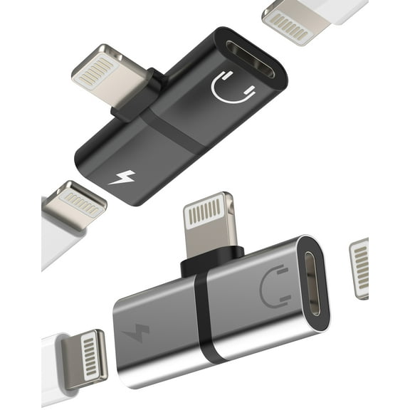 Lightning Headphone Jack Adapter(2 Pack)for iPhone 14 13 Pro Dual Port Audio Charging Cable Splitter for Apple MFi Certified Aux Charger Dongle for iPad Earphones Car Music Tablet Earbuds Connector