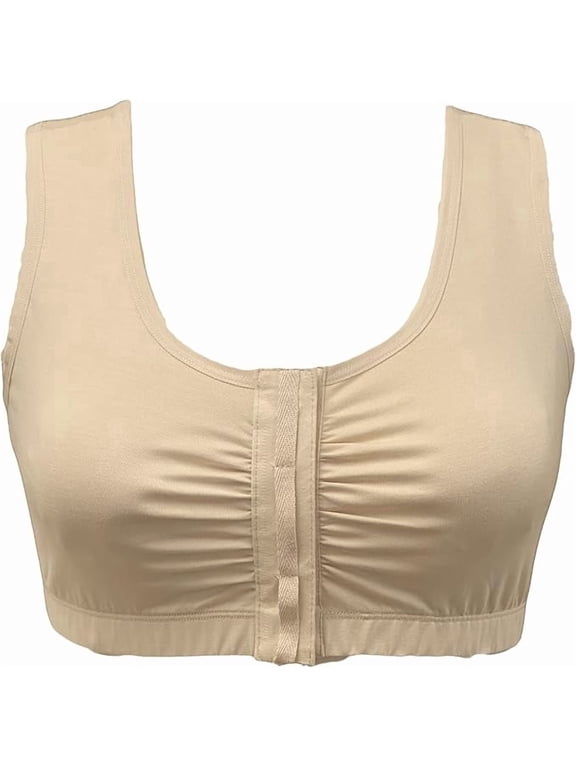 Adaptive Bra for Elderly - Easy On Velcro Front Closure, Wide Straps, Elastic Underbnand Nude