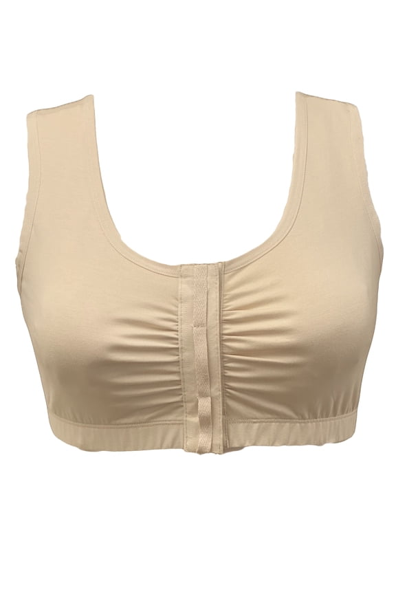 Adaptive Bra for Elderly - Easy On Velcro Front Closure, Wide Straps, Elastic Underbnand Nude