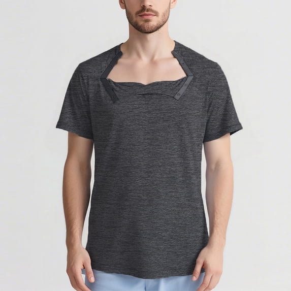 Adaptive Clothing for Men, Post Surgery Shirt with Side Opening Buttons, Short Sleeve Easy Wear Blouse, Soft Breathable Fabric for Recovery and Casual Use