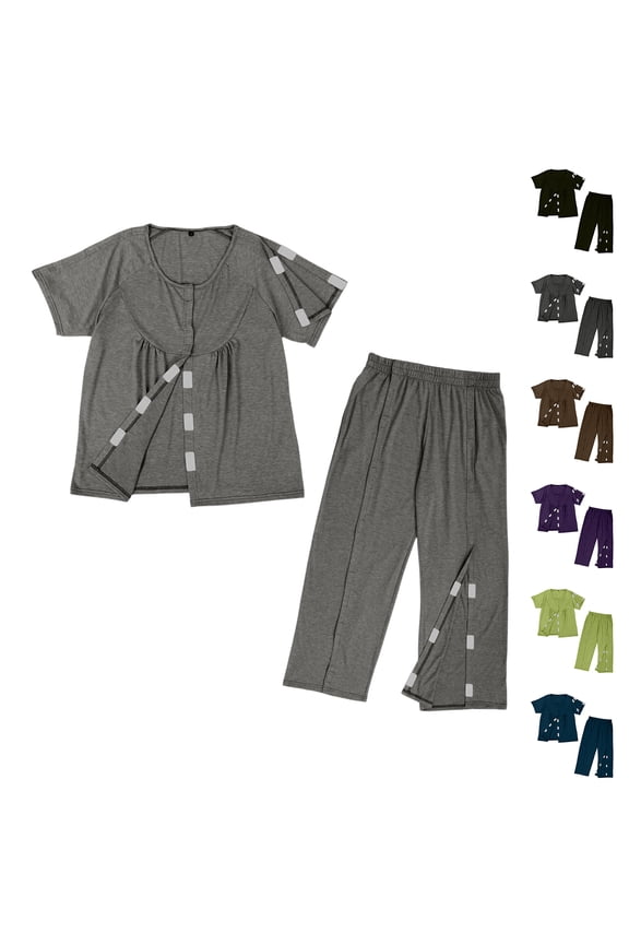 Adaptive Clothing Set for Bedridden Patients with Easy Open Closures Suitable for Elderly and Fracture Recovery Unisex Design Short Sleeve Top and Pants Set