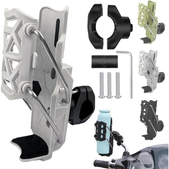 Adaptive Cycling Bottle Holder, 360 Degree Rotating Adaptive Water Bottle Holder, with Automatic Clamping Mechanism, Handlebar Crash Bar Mount Cup Cage for 2-3in Cups, for Bicycle Motorcycle (Gray)