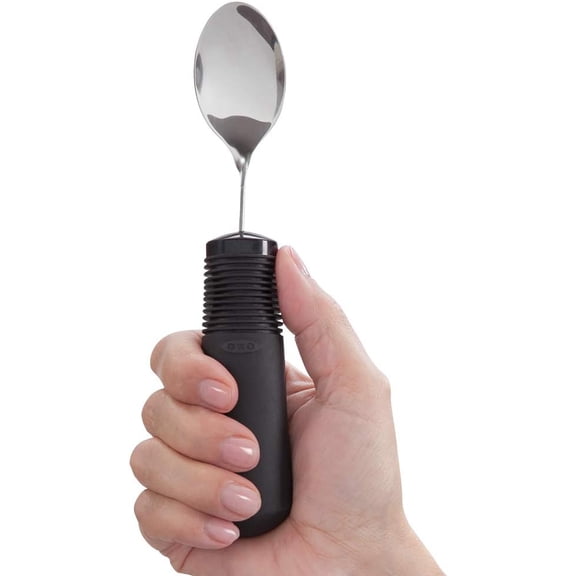 Adaptive Eating Utensil. Norco Big-Grips Teaspoon. Bendable, Non-Weighted, Stainless Spoon. Wide, Built Up, Non-Slip Handle for Weak Hands, Tremor, , Parkinson’s, Disabilities, Elderly
