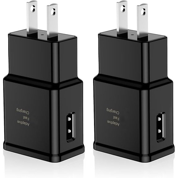 Adaptive Fast Charging Block USB Wall Charger Adapter Fits Samsung Galaxy S25/S24/S23/S22/S22 Ultra/S21/S20/S10/S9/S8/S7/Edge/Note 10 Quick Charge (Black, 2 Pack)