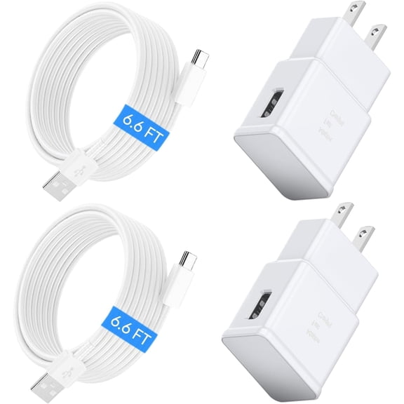 Adaptive Fast Charging Block USB Wall Charger Adapter Fits Samsung Galaxy S25/S24/S23/S22/S22 Ultra/S21/S20/S10/S9/S8/S7/Edge/Note 10 Quick Charge (White, 2 Pack)