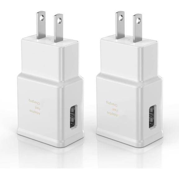TYPPKMM 2-Pack Adaptive Fast Charging Wall Adapter, USB Wall Charger Block for Samsung Galaxy S/Note Series Phones (White)
