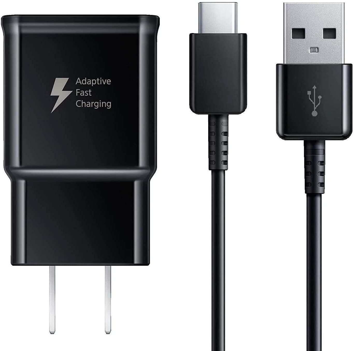 Adaptive Fast Charging Wall Charger and 5-Feet USB Type C Cable Kit Bundle Compatible with Samsung Galaxy A12 and Other Smartphones, Fast Charger Kit - Black
