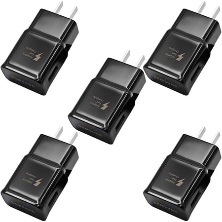 Adaptive Fast Charging Wall Charger Adapter Compatible Samsung Galaxy S8 S9 S10 S20 S21 S10e S6 S7 /Edge/Plus/Active, Note 5,Note 8, Note 9 and Other Smartphones/Devices, Quick Charge, 5-Pack