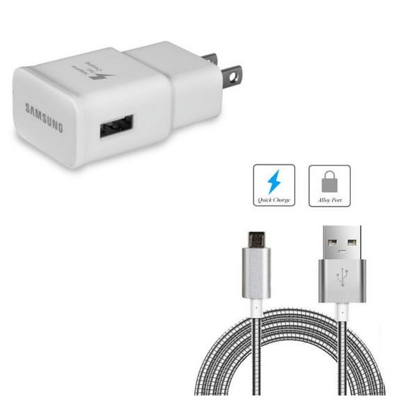 Adaptive Fast Home Charger w 3ft Metal USB Cable P5K for Alcatel Fierce 4 2, Evolve 2, 1x Evolve - ASUS ZenFone Max Plus M1, PadFone X mini, 5Q 3 Max 2E 2 - Blackberry DTek50, Classic, Z10 Z30