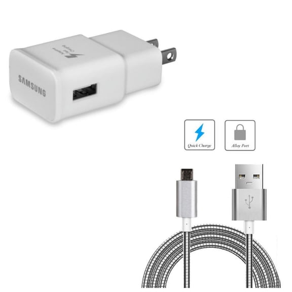 Adaptive Fast Home Charger w 3ft Metal USB Cable X7Z for Motorola Droid Ultra Turbo, Moto G5S Plus, RAZR MAXX HD, G5 PLUS (XT1687), M, X 2 (2nd Gen), G4 Plus, E5 Plus E4 PLUS G6 Play E LTE