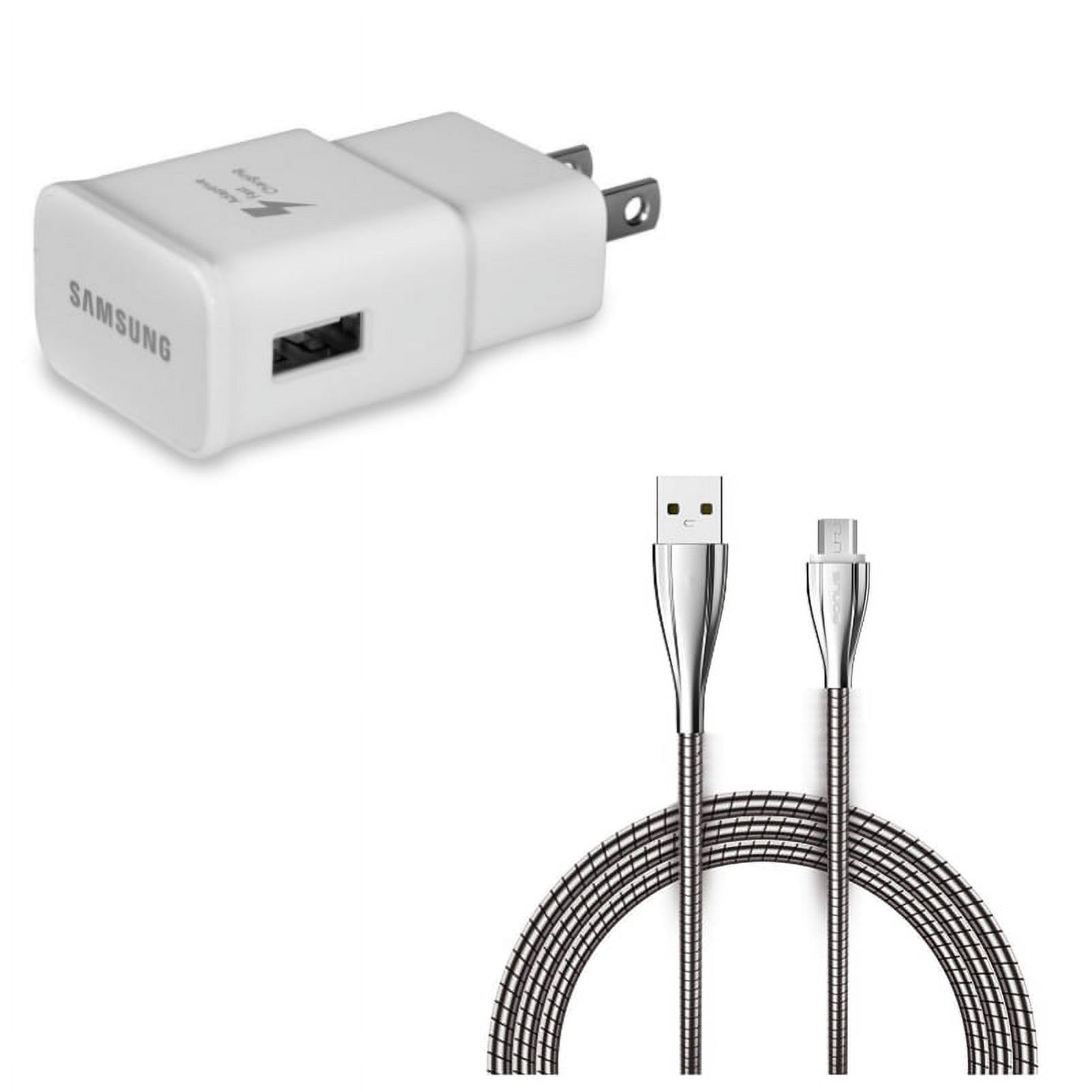 Adaptive Fast Home Charger w 6ft Metal USB Cable R1E for LG X Charge, G Stylo, Tribute Dynasty, Optimus Fuel, Flex 2, F7 F60 F3 Exceed 2, Exalt LTE, Access LTE, 5, Volt 2, Ultimate 2, 3 Plus - image 1 of 8