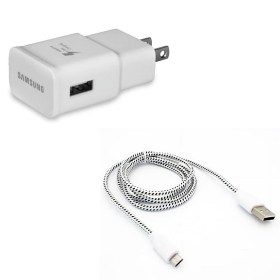 Adaptive Fast Home Charger w MicroUSB 10ft USB Cable A7A for Samsung Galaxy J7 Perx, S7 Edge S6 Edge+ Edge Active S5 Active, S4 Active (GT-i9295) S3 On5 Express Prime Note Edge Core Prime 5 4