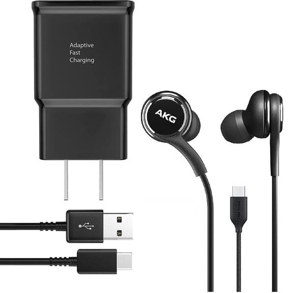 Adaptive Fast Wall Charger Type C Cable & AKG USB C Earbuds Headphones for Microsoft Surface Duo 2 {1x Wall Adapter + 1x Cable + 1x Earbuds}