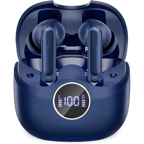 Hybrid Active Noise Canceling Wireless Earbuds, 6 ENC Noise Canceling Mic Clear Call, Deep Bass Earbuds, Bluetooth 5.4 Headphone, 40Hrs Playback with LED Screen, for iPhone Android