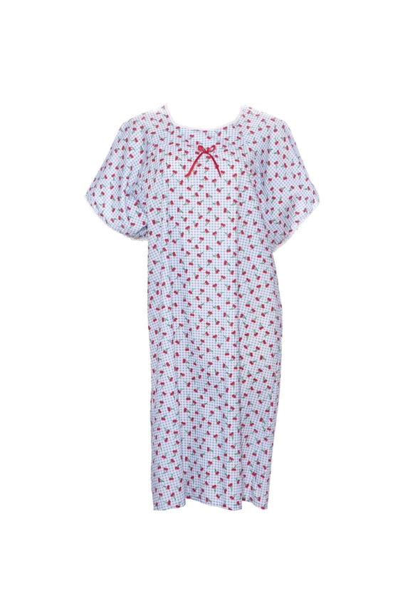 Adaptive Shoulder-Wrap Hospital-Style Short-Sleeve Cotton Nightgown