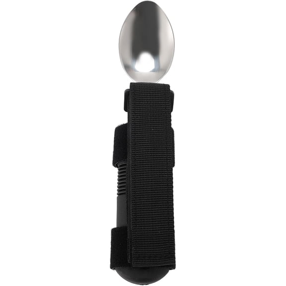Adaptive Spoon Universal Cuff Easy Grip Cutlery, Anti Shake Adaptive Tableware Spoon with Textured Composite Handle and Back Strap for Elderly, Stainless Steel Adaptive