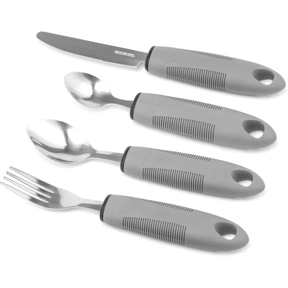 Adaptive Utensil Set - Arthritis Aid Silverware for The Elderly, Parkinson's, Hand Tremors, Weak Hand Grip & Handicapped - Easy Grip for Shaking and Trembling Hands