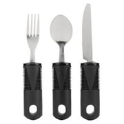 Adaptive Utensil Set - Arthritis Aid Silverware for Parkinsons, Hand Tremors - Easy Grip for Shaking and Trembling Hands - Heavy Stainless Steel Spoon, Fork, Serrated Knife - Non Weighted Holder