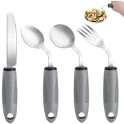 Adaptive Utensils Set of 4 Weighted 2.5 oz - 42  Angled Utensils for Parkinsons Patients, Hand Tremors, Arthritis & Elderly - Weighted Silverware for Hand Tremors Right Handed