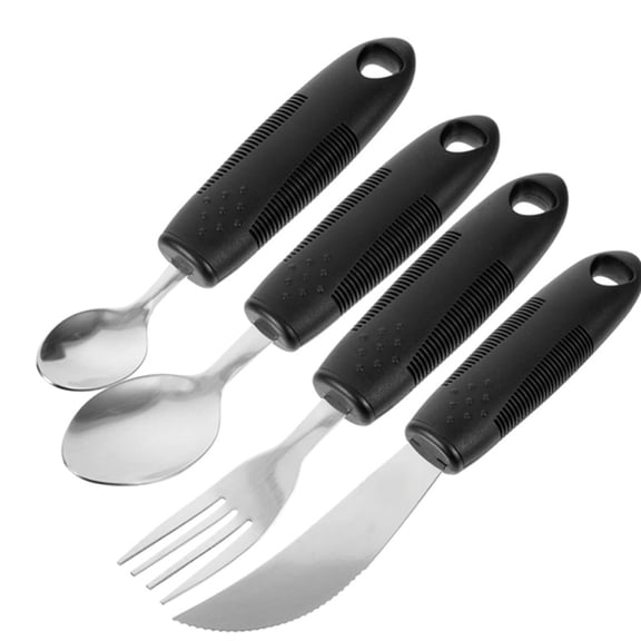 Adaptive Utensils Set for Elderly Non-Slip Weighted Silverware, Ergonomic Built-Up Handle Flatware for Seniors, Disabled Adults, and Arthritis Sufferers, Reusable Cutlery Set