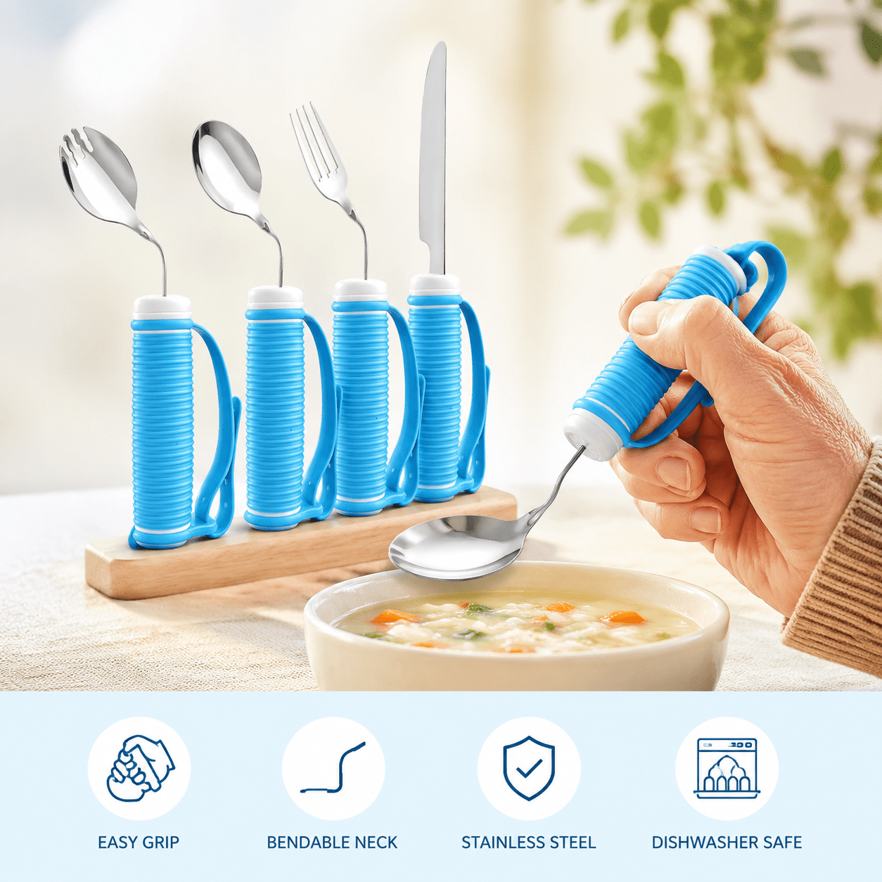Adaptive Utensils Set for Seniors with Swivel Spoon Fork, Weighted ...