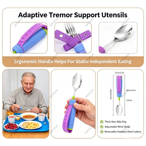 Adaptive Utensils, Weighted Adaptive Utensils 1pc for Hand Tremors, Arthritis, Parkinson's - Built Up Cutlery for Adults - Adjustable Swivel Angle Spoon and Fork by MPOISVA