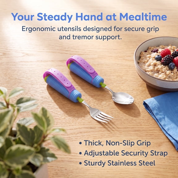 Adaptive Utensils, Weighted Adaptive Utensils 1pc for Hand Tremors, Arthritis, Parkinson's - Built Up Cutlery for Adults - Swivel Angle for Left or Right Hand by MPOISVA