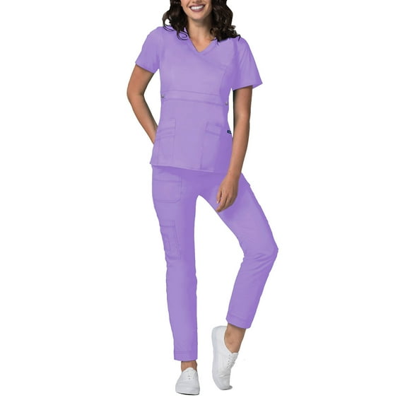 Adar Active Classic Scrub Set For Women - Crossover Top and Multi Pocket Pants