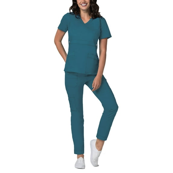 Adar Active Classic Scrub Set For Women - Crossover Top and Multi Pocket Pants