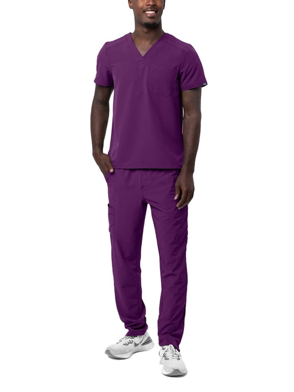 Addition Go-Basic Scrub Set For Men - Classic V-Neck Scrub Top & Cargo Scrub Pants - A9300 - Eggplant - XXS