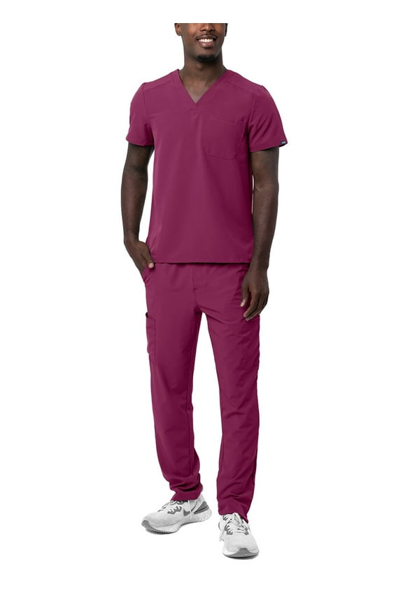 Addition Go-Basic Scrub Set For Men - Classic V-Neck Scrub Top & Cargo Scrub Pants - A9300 - Wine - 2X