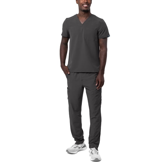Adar Addition Go-Basic Scrub Set For Men - Classic V-Neck Scrub Top & Cargo Scrub Pants - A9300 - Pewter - XL
