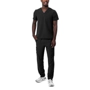 Adar Addition Go-Basic Scrub Set For Men - Classic V-Neck Scrub Top & Cargo Scrub Pants - A9300 - Black - XL