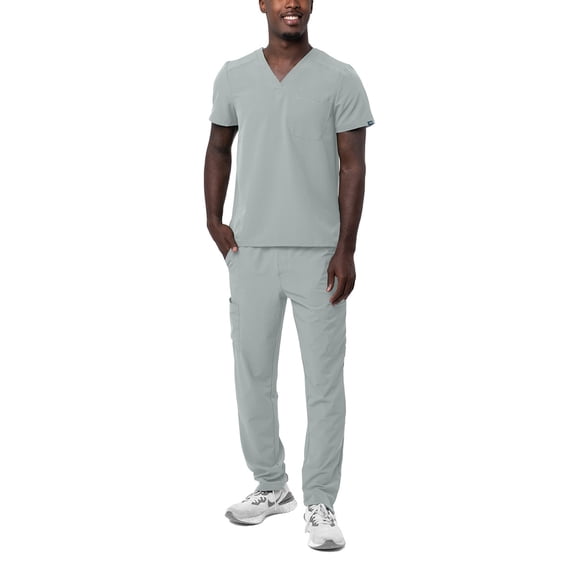 Adar Addition Go-Basic Scrub Set For Men - Classic V-Neck Scrub Top & Cargo Scrub Pants - A9300 - Silver Gray - L