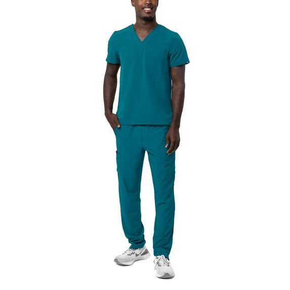 Adar Addition Go-Basic Scrub Set For Men - Classic V-Neck Scrub Top & Cargo Scrub Pants - A9300 - Caribbean Blue - S