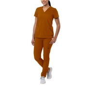 Adar Addition Go-Basic Scrub Set For Women - Slim V-Neck Scrub Top & Skinny Cargo Scrub Pants - A9200 - Caramel - 2X